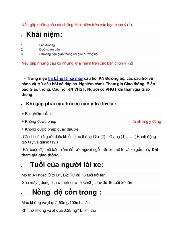 mẹo thi bằng lái xe máy hà nội